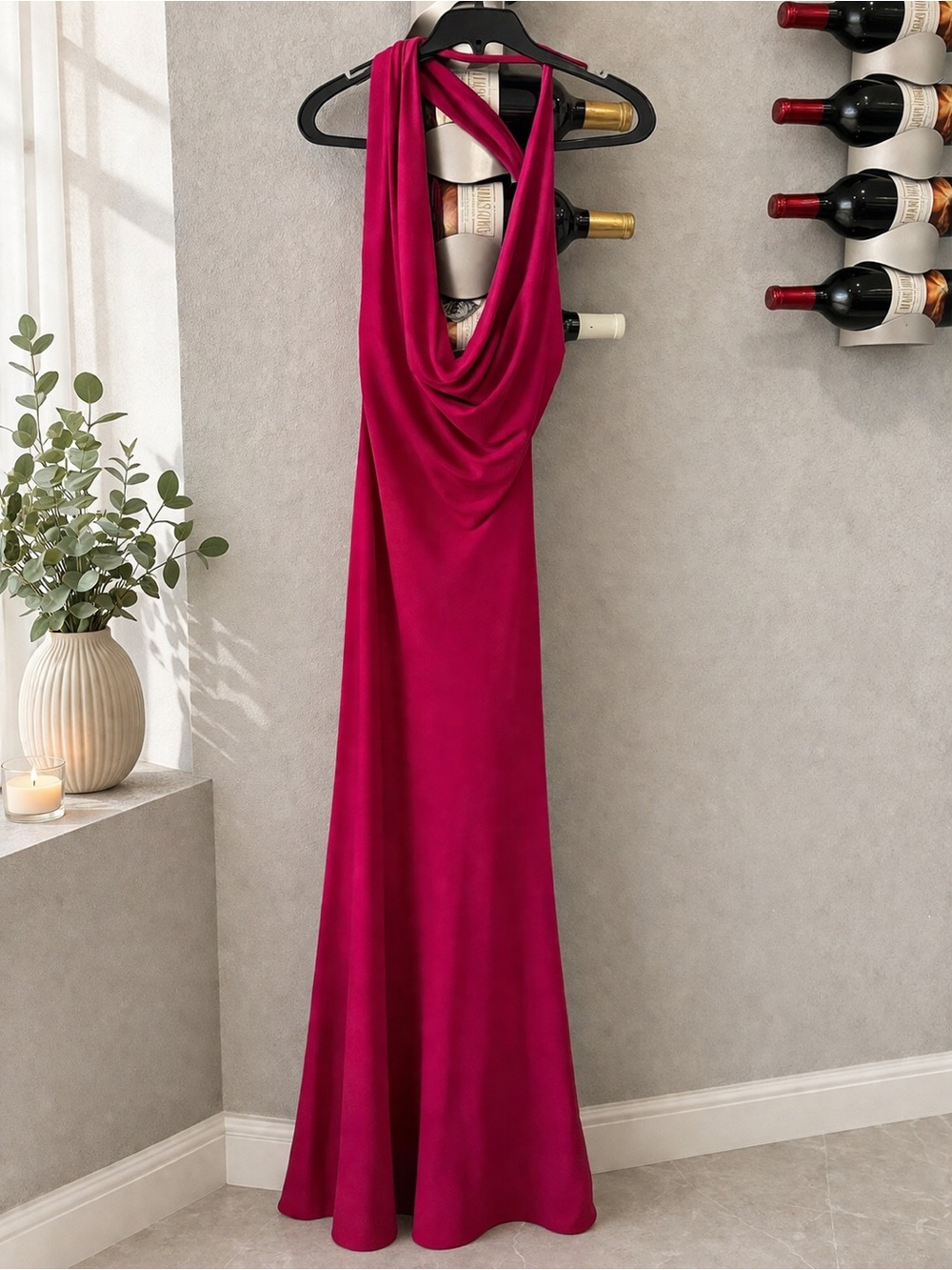 Zara Pink Draped Backless Cowl Neck Flowy Gown Dress Size S Strappy Sleeveless - Picture 8 of 8